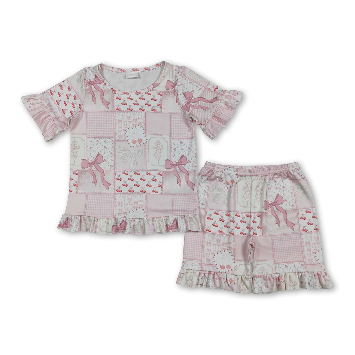 Short sleeves bow cherry top shorts girls outfits