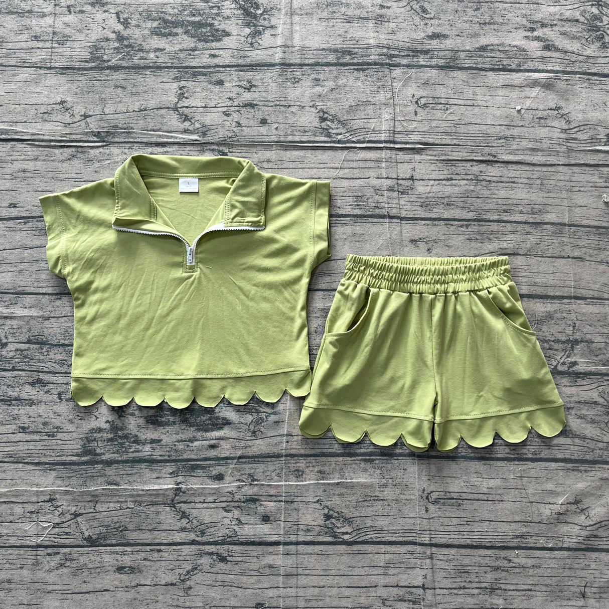 Green scallop pullover shorts girls summer outfits