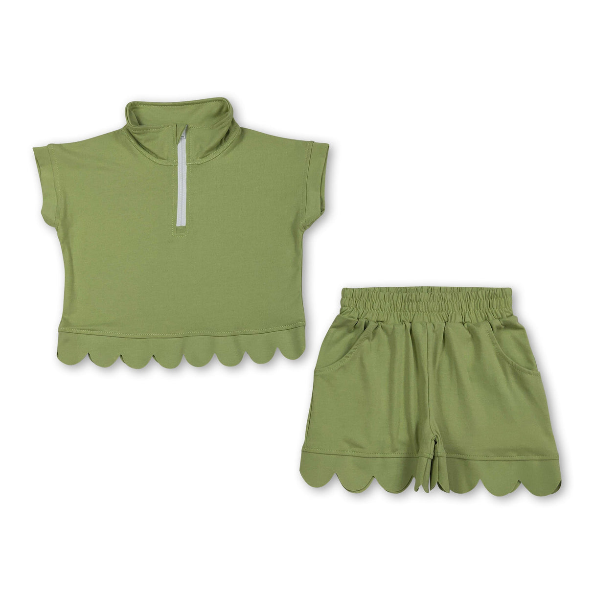 Green scallop pullover shorts girls summer outfits