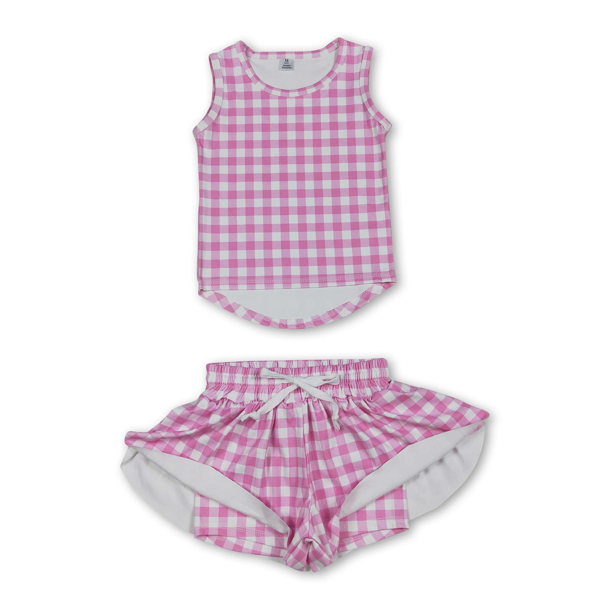 Sleeveless pink plaid top shorts girls active wear set