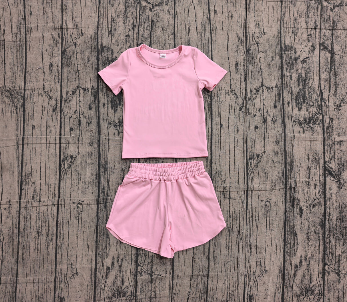 Short sleeves pink top shorts kids girls yoga active set