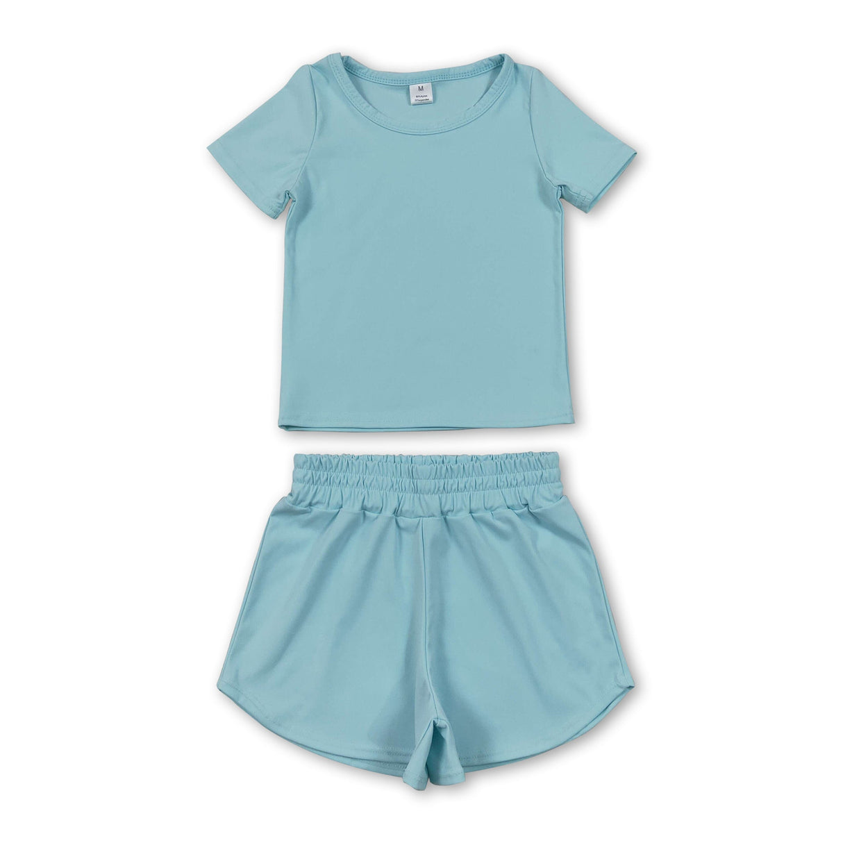 Short sleeves light blue top shorts kids girls yoga active set