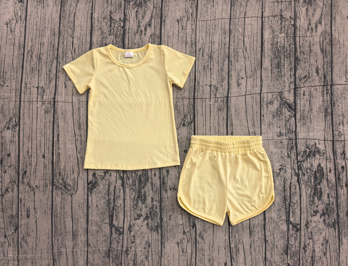 Short sleeves yellow top shorts kids girls yoga active set