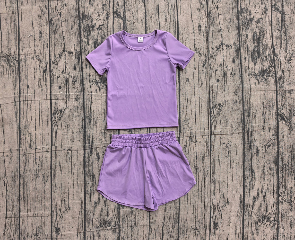 Short sleeves purple top shorts kids girls yoga active set
