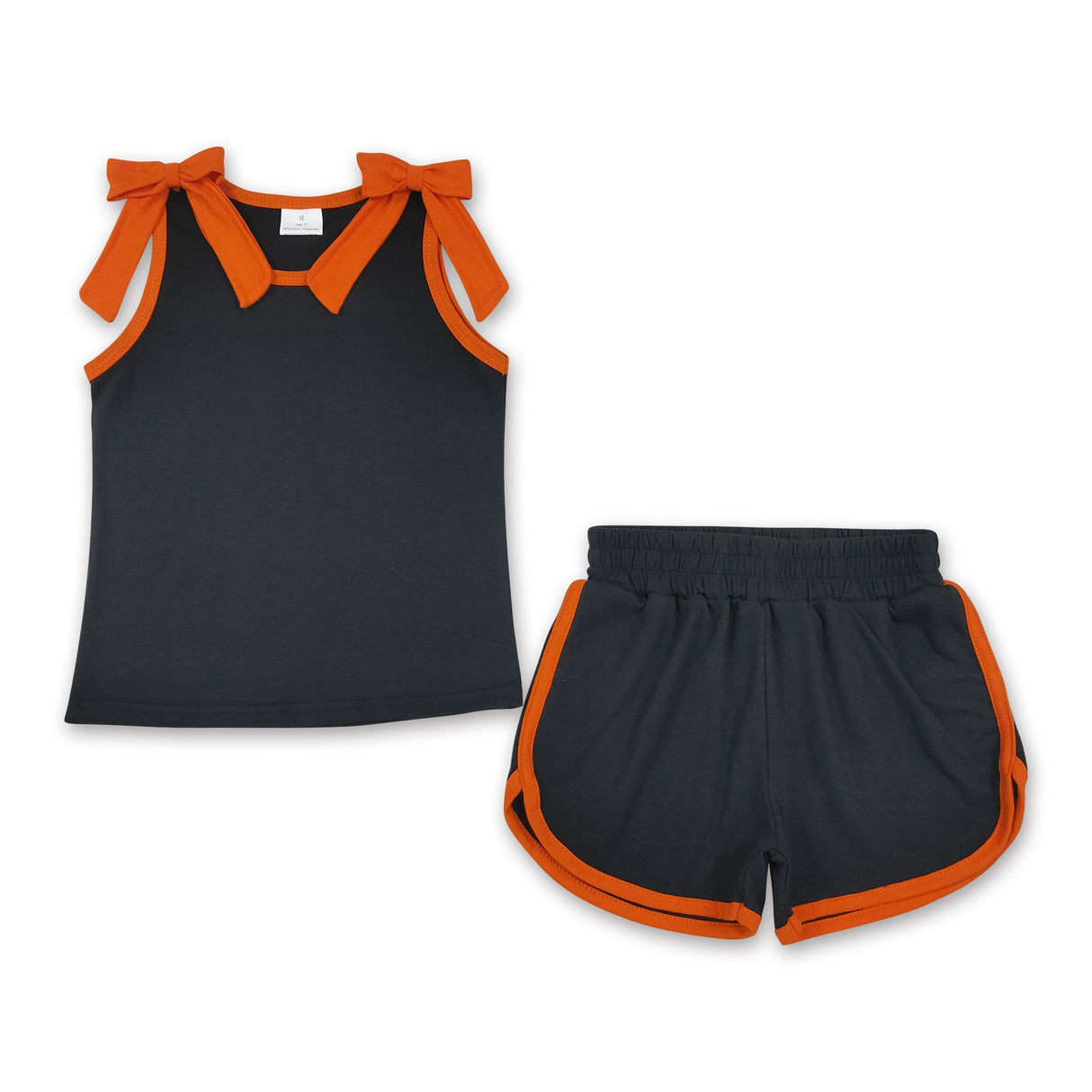 Sleeveless orange bow top shorts team girls outfits