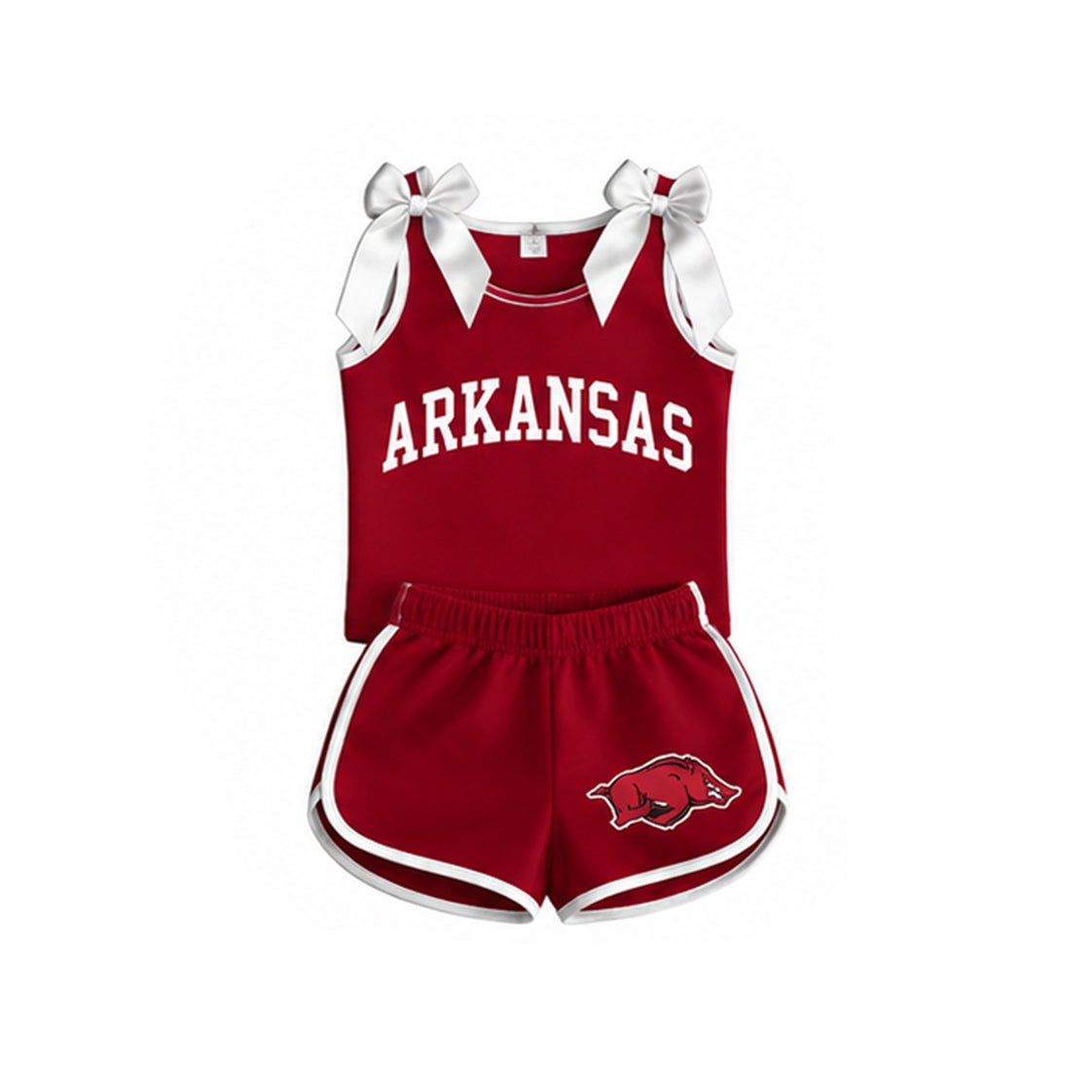 Sleeveless white bow top hog shorts team girls outfits