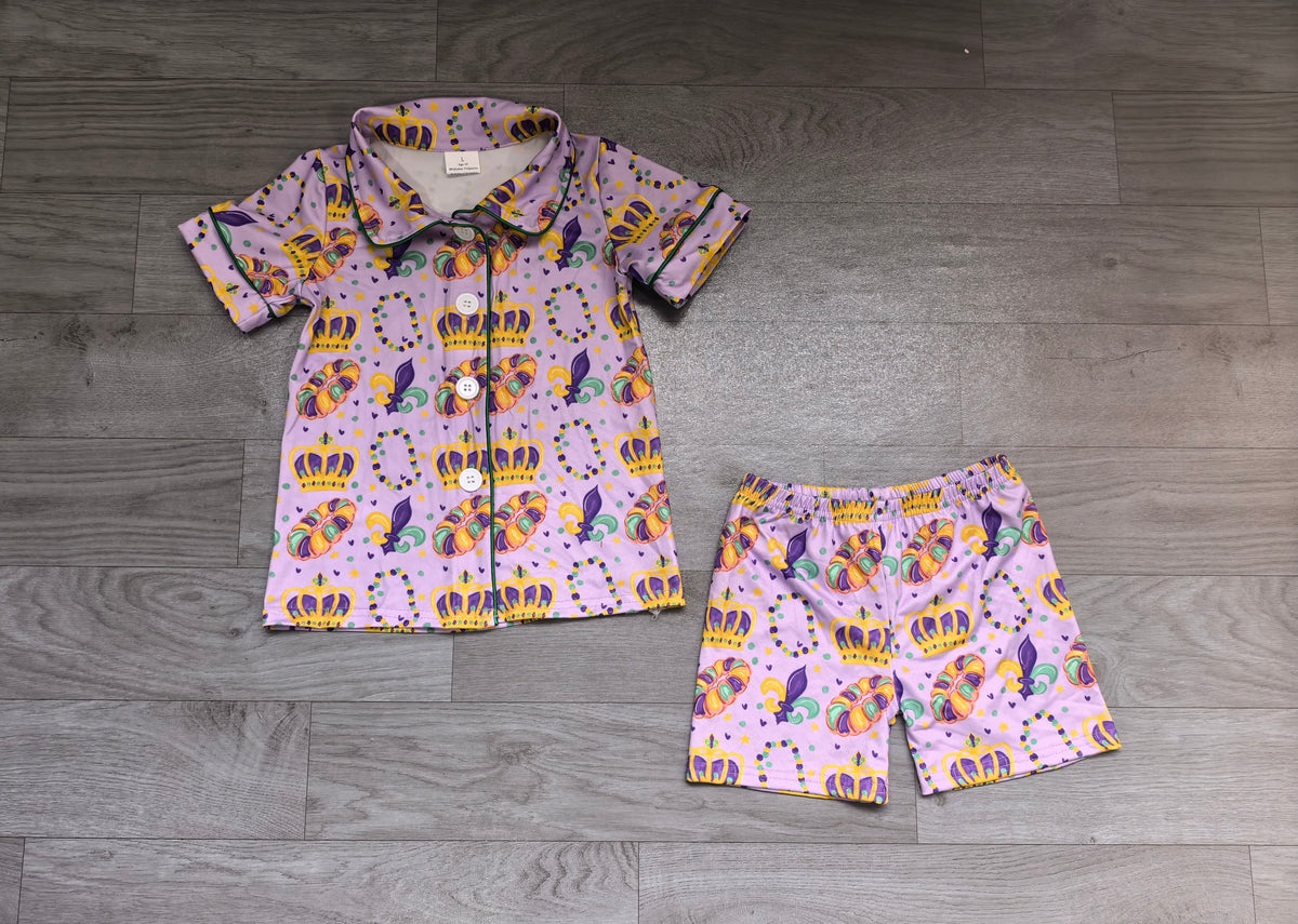 Donut kids girls Mardi Gras button down pajamas