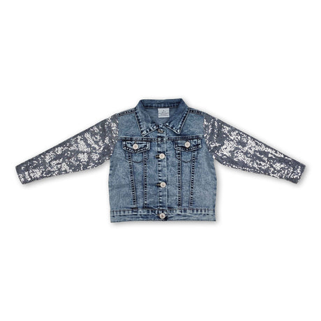 Silver sequin long sleeves girls denim jackets