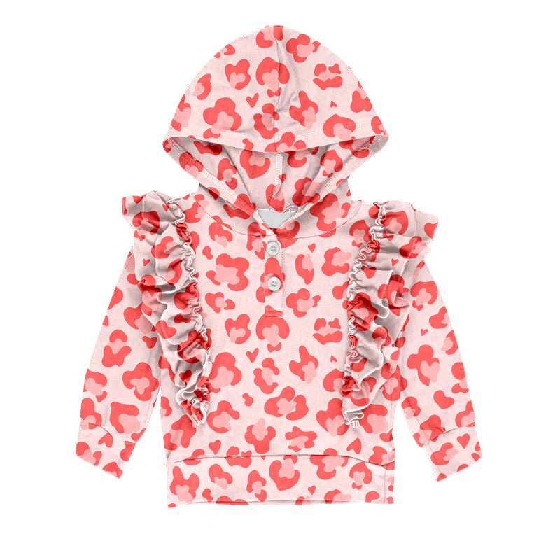 Leopard long sleeves ruffle girls hoodie