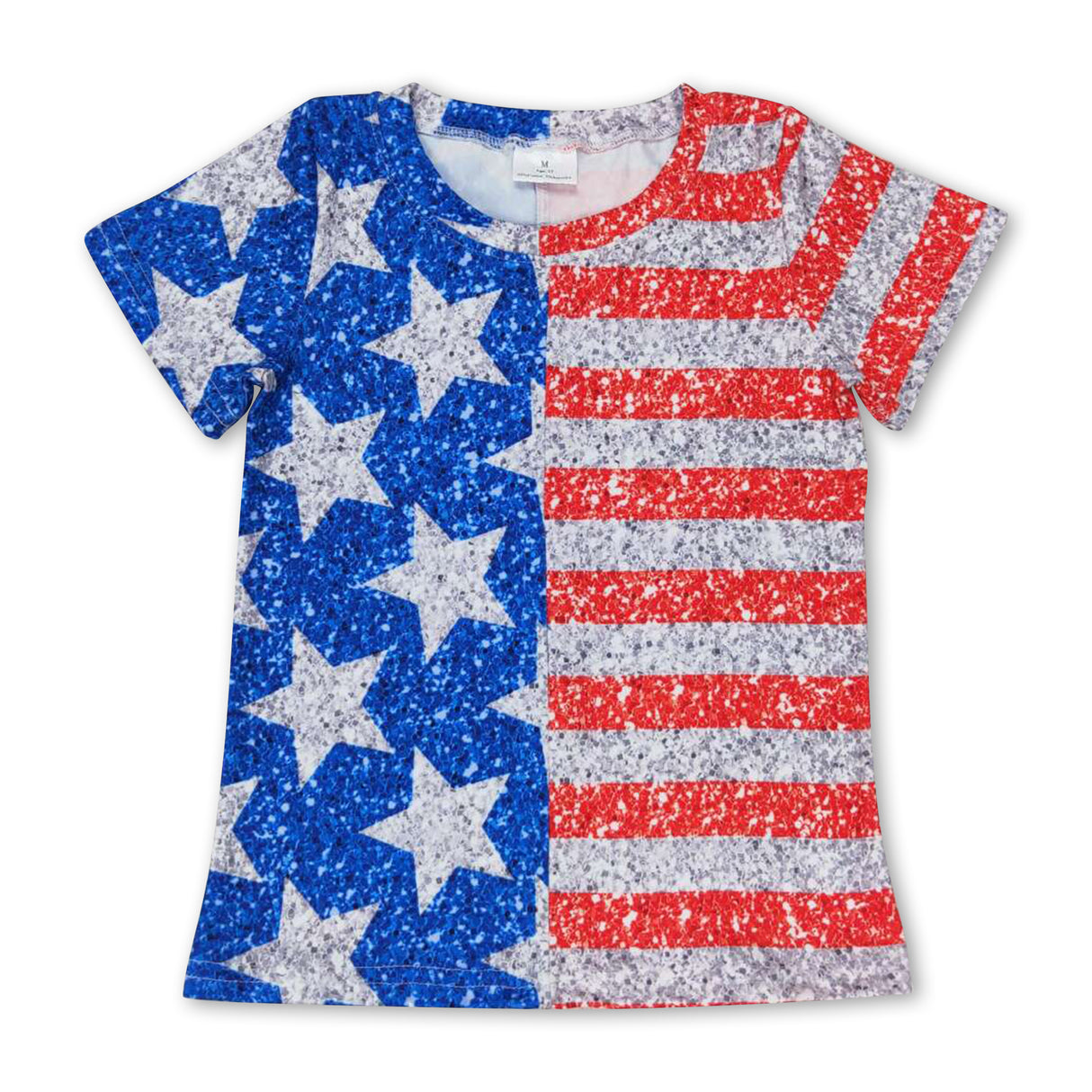 Short sleeves stars stripe kids girls 4th of july shirt