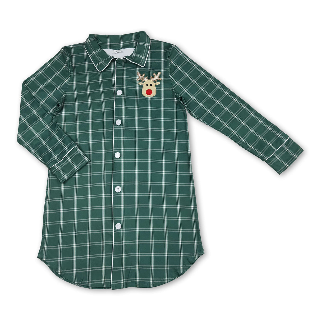 Green plaid deer Christmas adult women sleepwear top