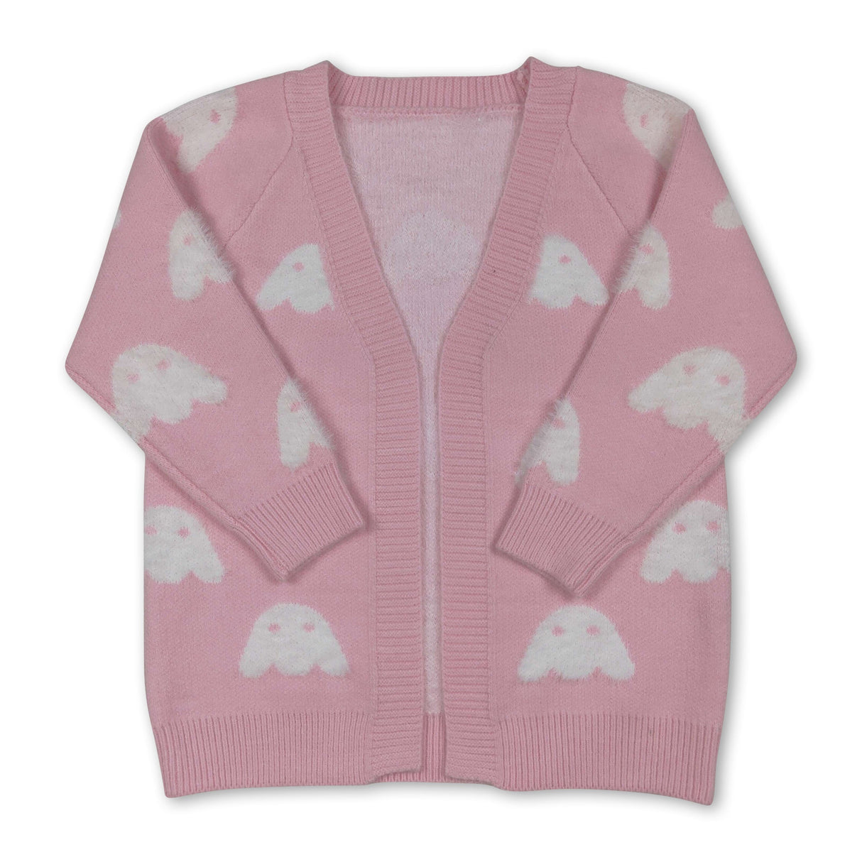 Pink white ghost cardigan girls Halloween sweater