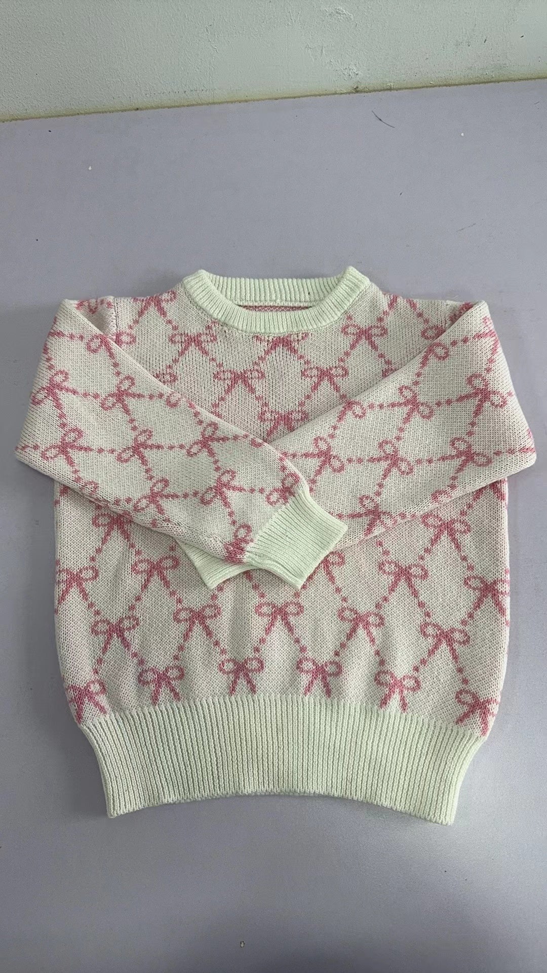Pink bow long sleeves kids girls sweater