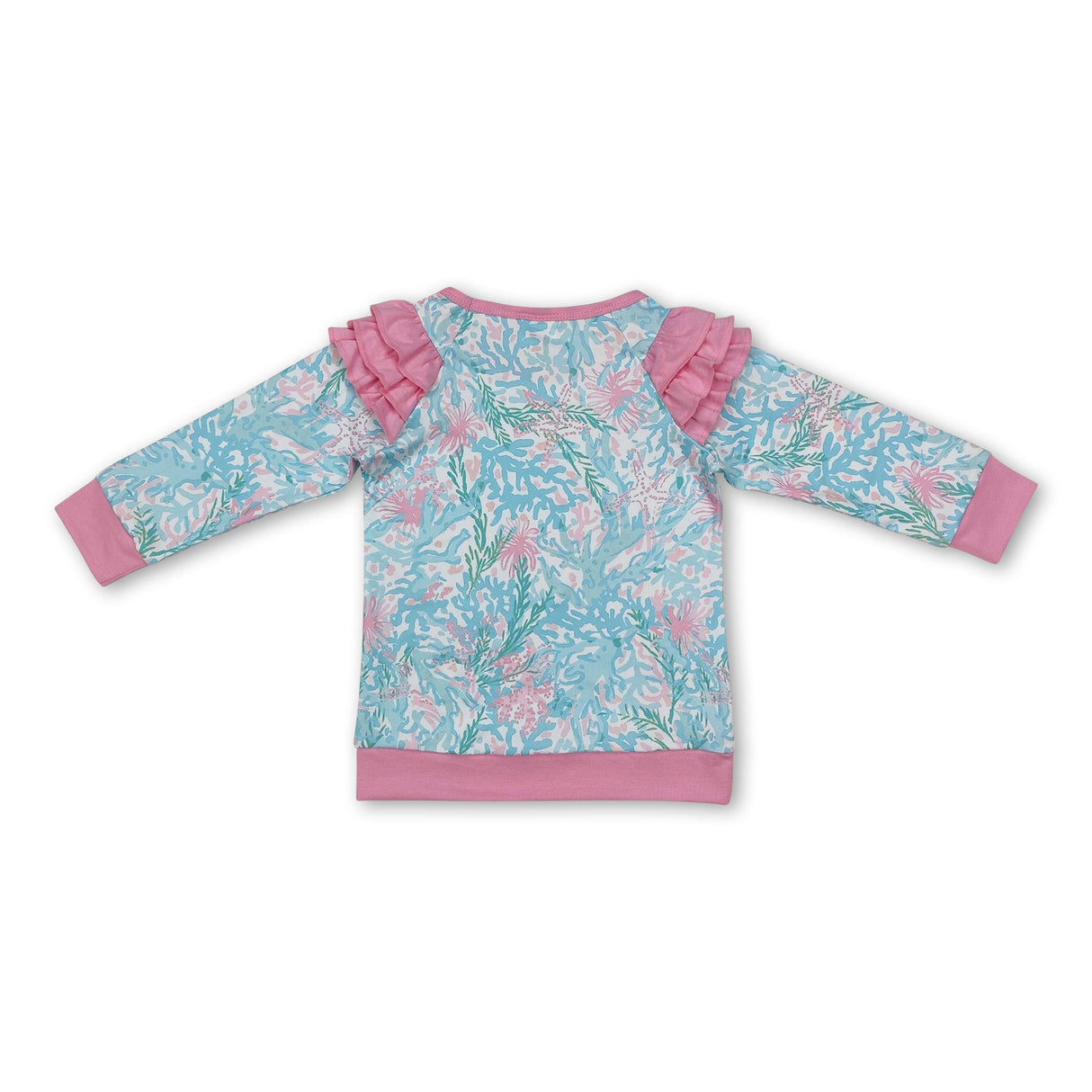 Pink ruffle long sleeves seaweed toddler girls shirt