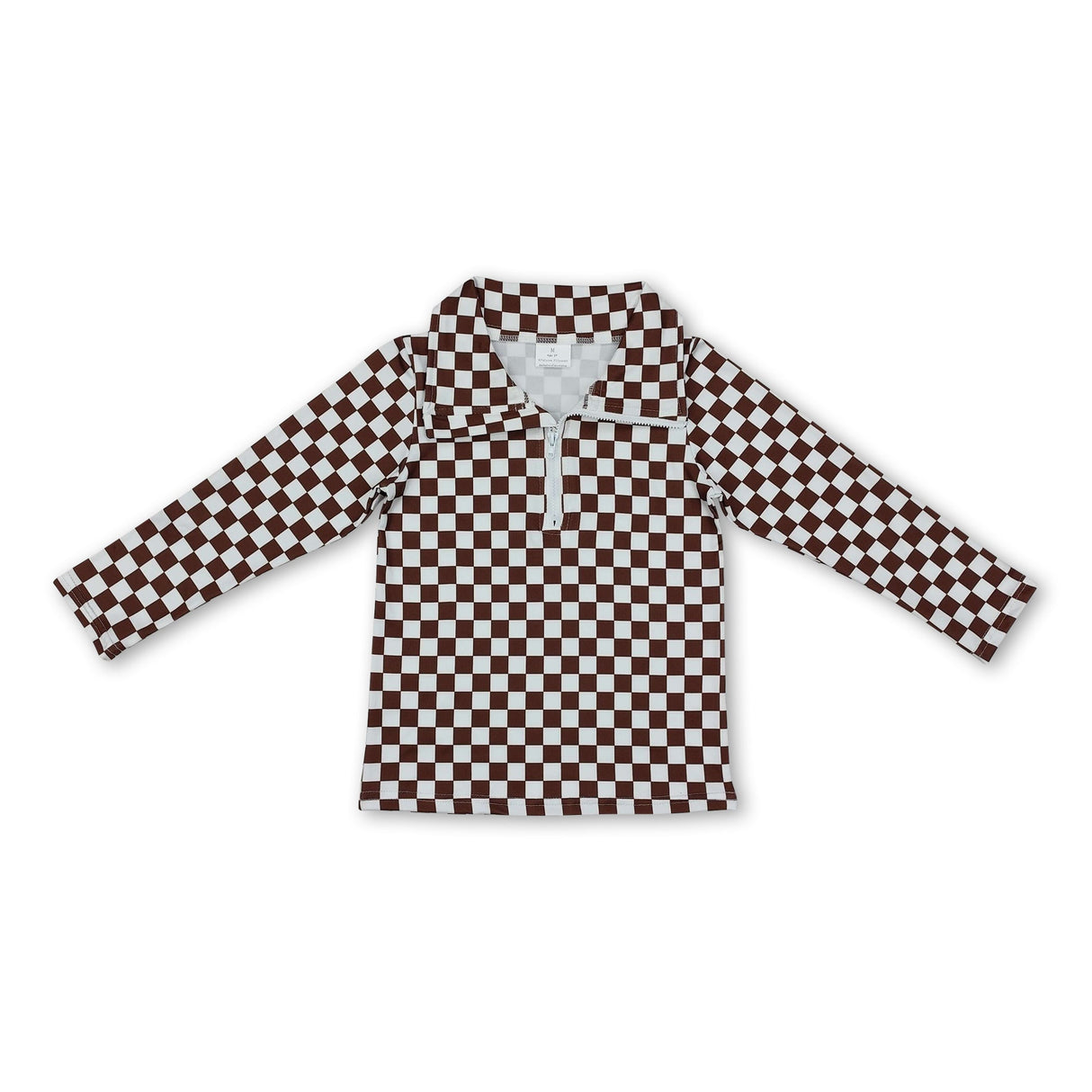 Long sleeves brown plaid baby kids zip pullover