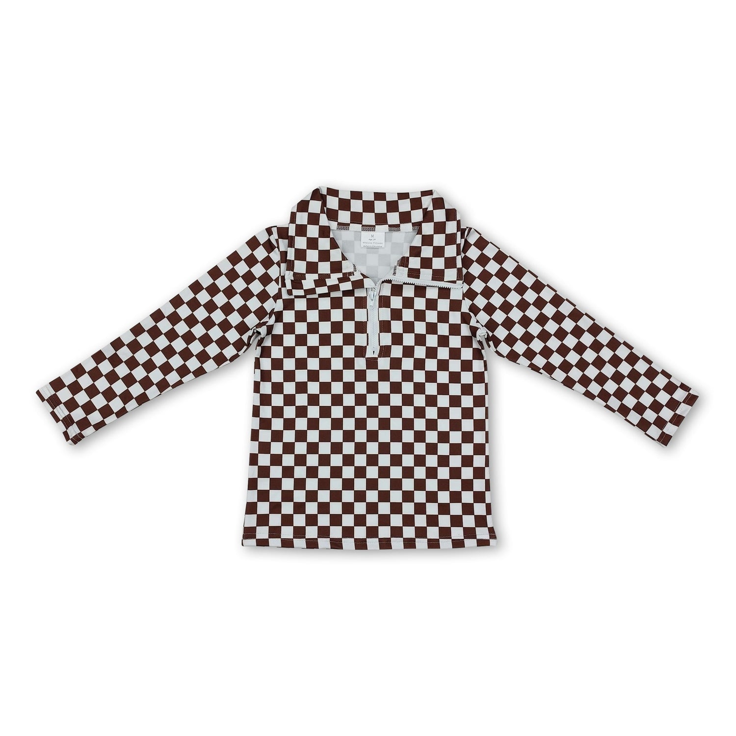 Long sleeves brown plaid baby kids zip pullover