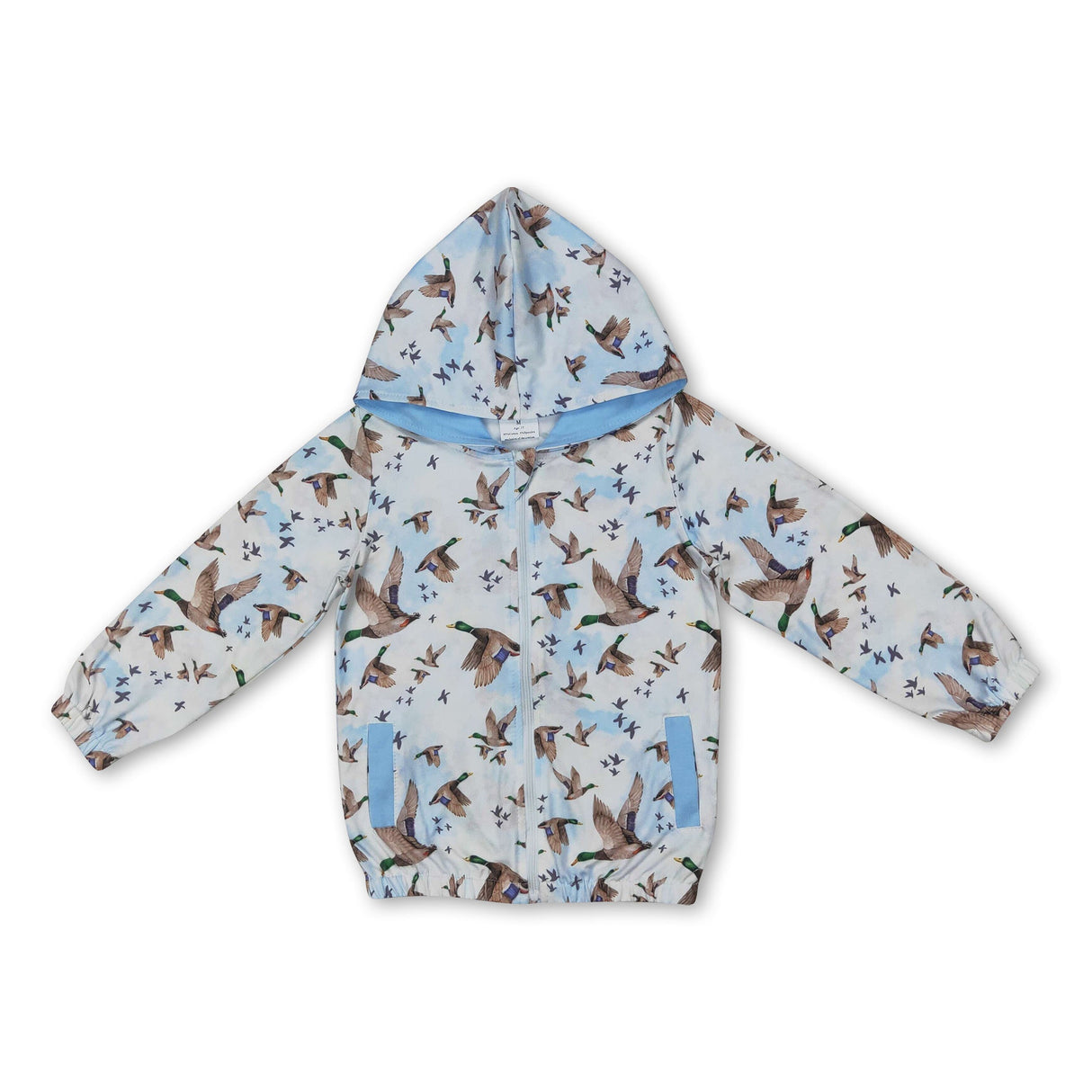 Light blue pocket duck baby kids zip hooded jacket