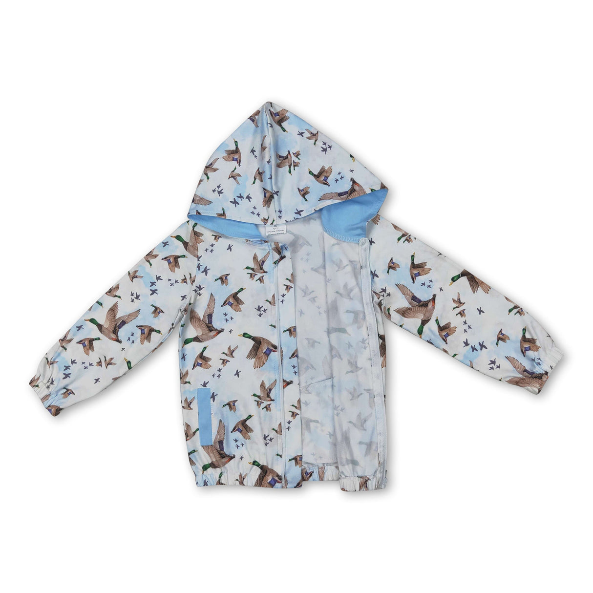 Light blue pocket duck baby kids zip hooded jacket