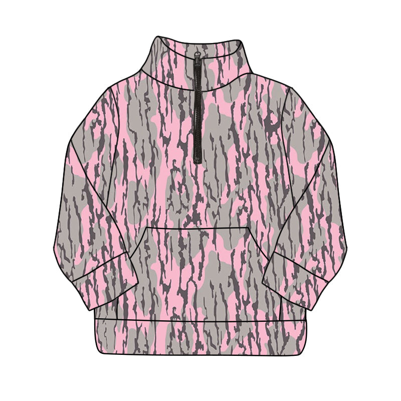 Pink camo adult women zipper pullover
