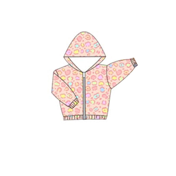 Long sleeves colorful leopard baby girls zip jacket