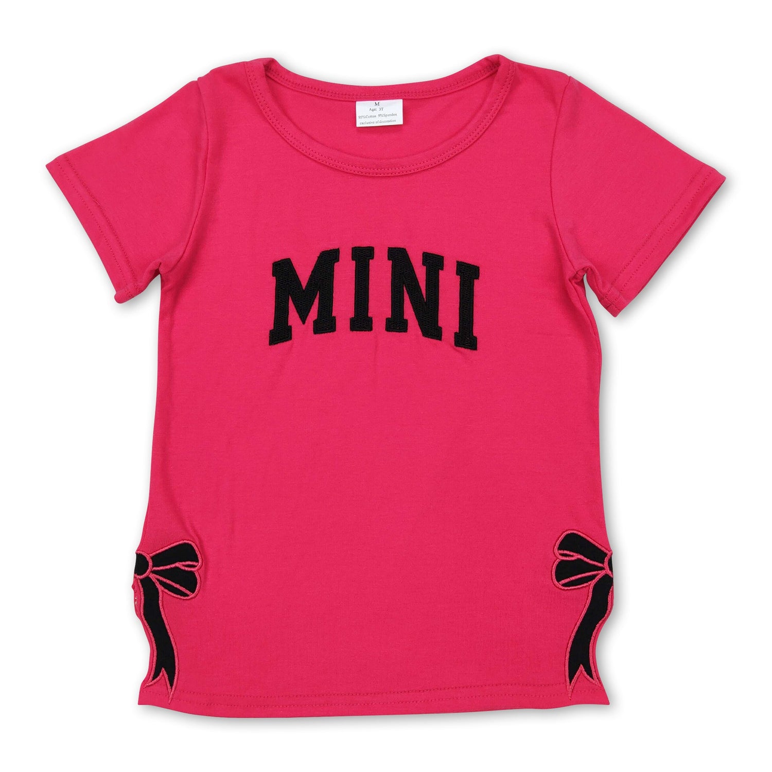 Hot pink short sleeves mini bow baby girls shirt