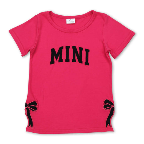 Hot pink short sleeves mini bow baby girls shirt