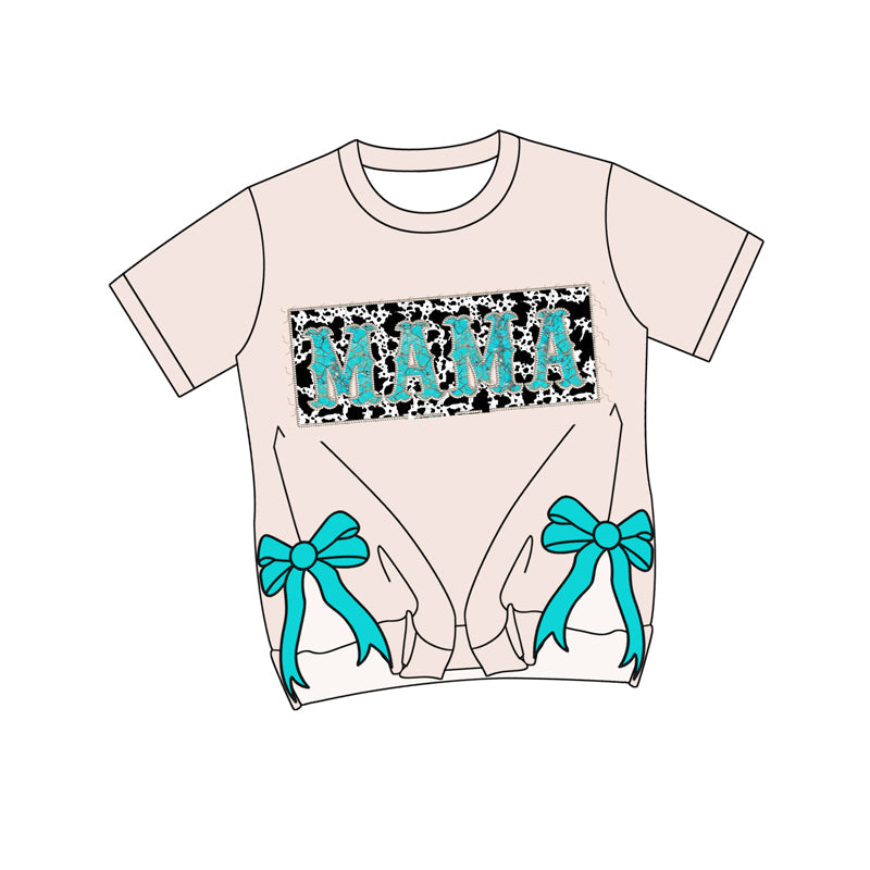 Cow print turquoise mama bow adult women shirt