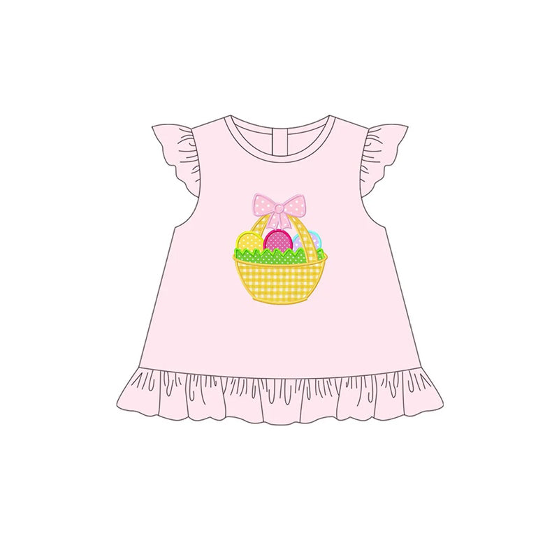 Pink flutter sleeves eggs basket baby girls Easter shirt