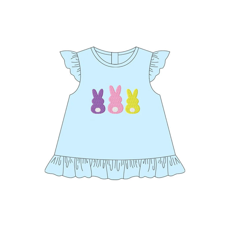 Light blue flutter sleeves bunny baby girls Easter shirt