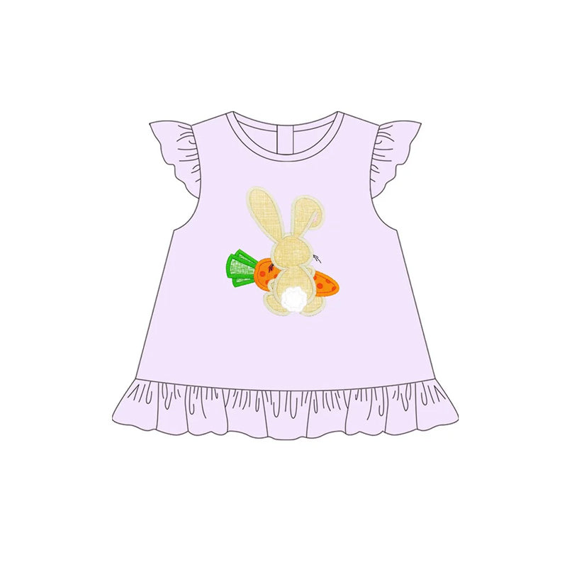 Lavender flutter sleeves bunny carrot girls Easter shirt