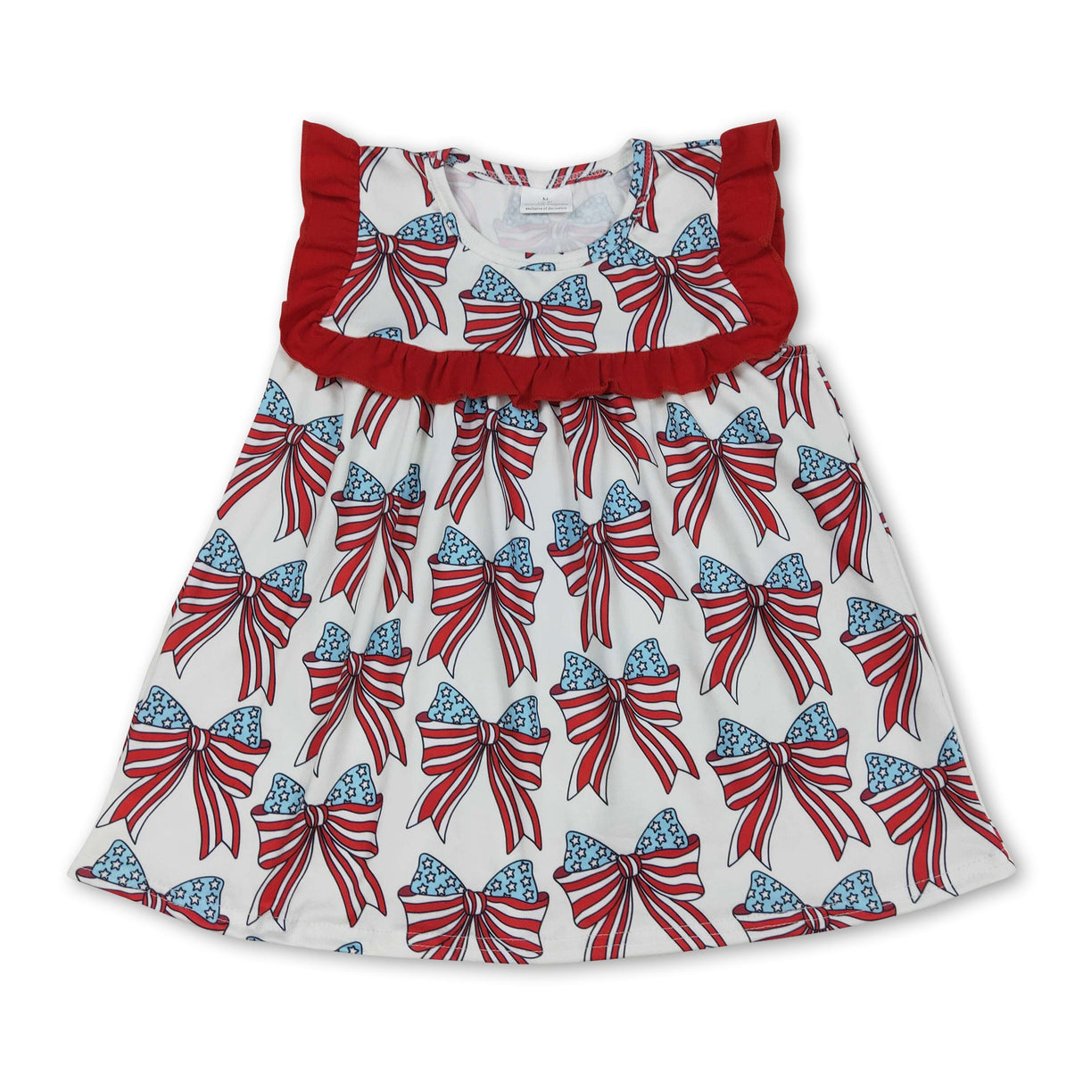 Red ruffle stars stripe bow kids girls 4th of july shirt