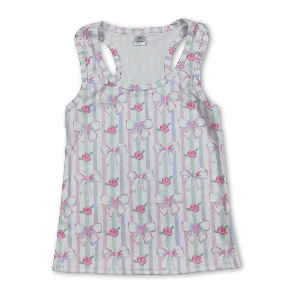 Sleeveless stripe floral bow kids girls activewear top