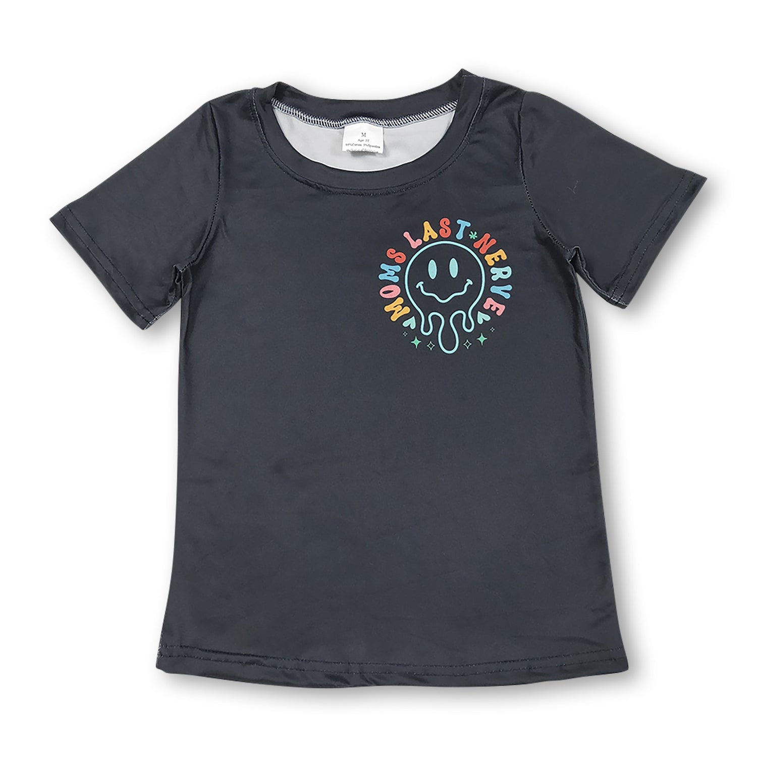 Black short sleeves smile floral letters kids shirt