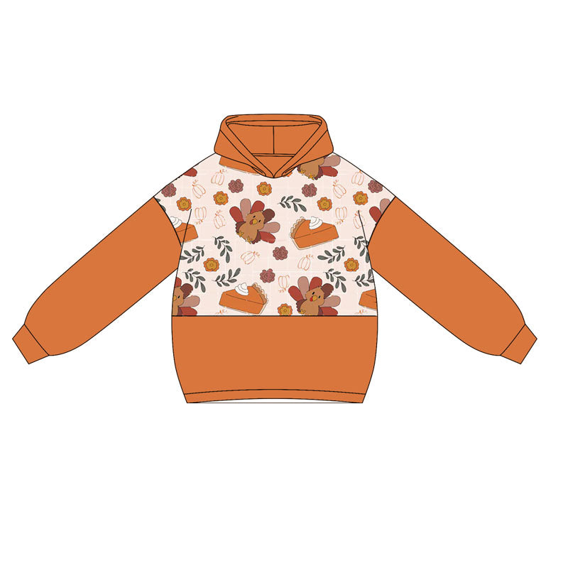Mustard pie turkey floral girls Thanksgiving hoodie
