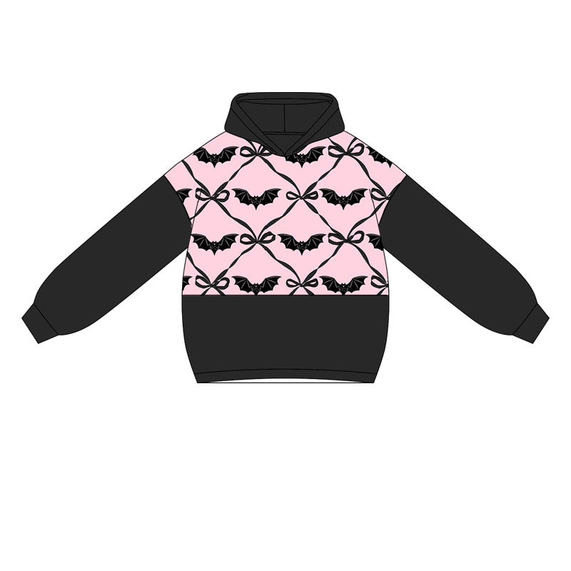 Black long sleeves bat bow kids girls Halloween hoodie