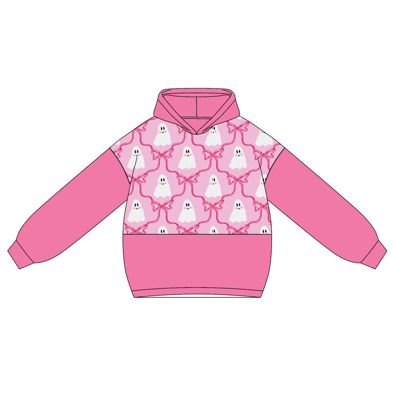 Pink long sleeves ghost bow kids girls Halloween hoodie