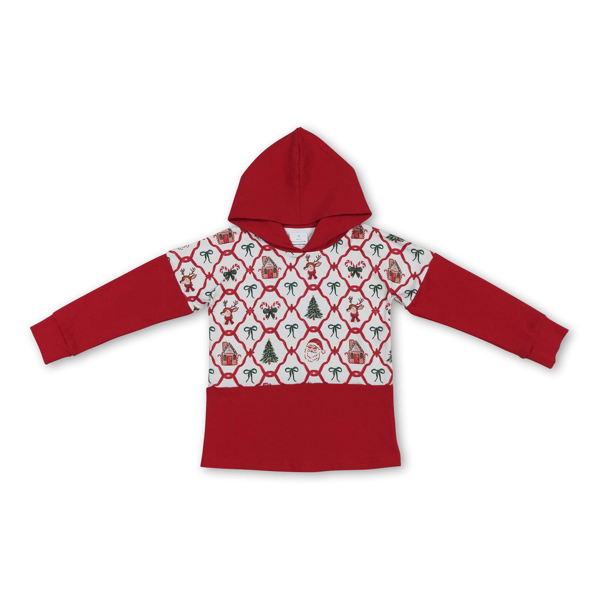 Red santa gingerbread bows girls Christmas hoodie