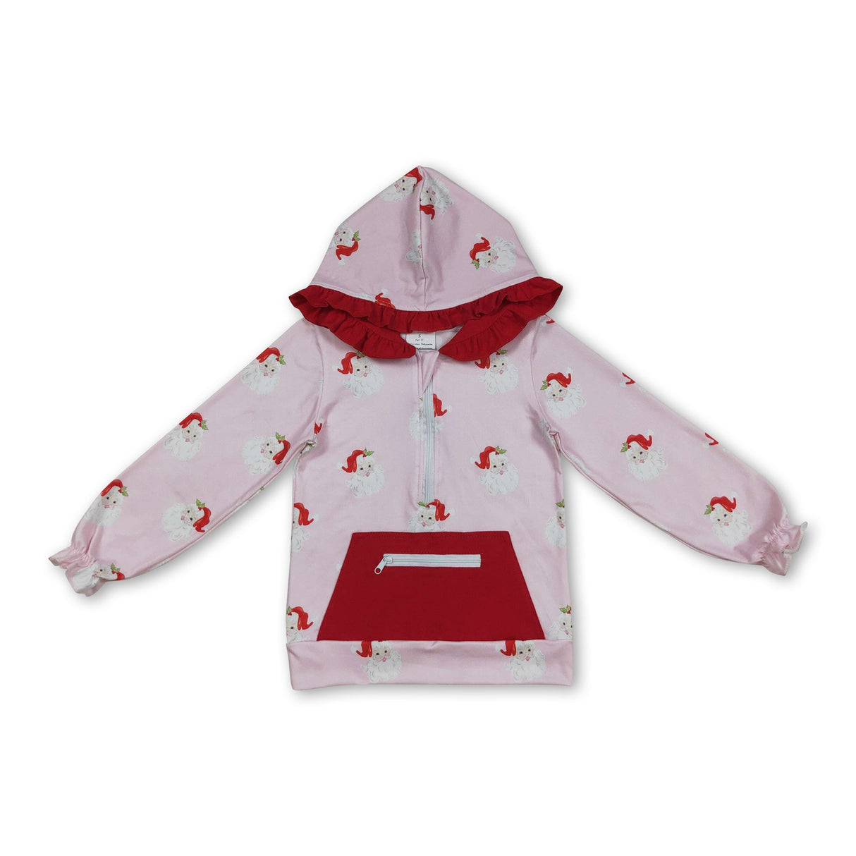 Pink long sleeves santa kids girls Christmas ruffle hoodie