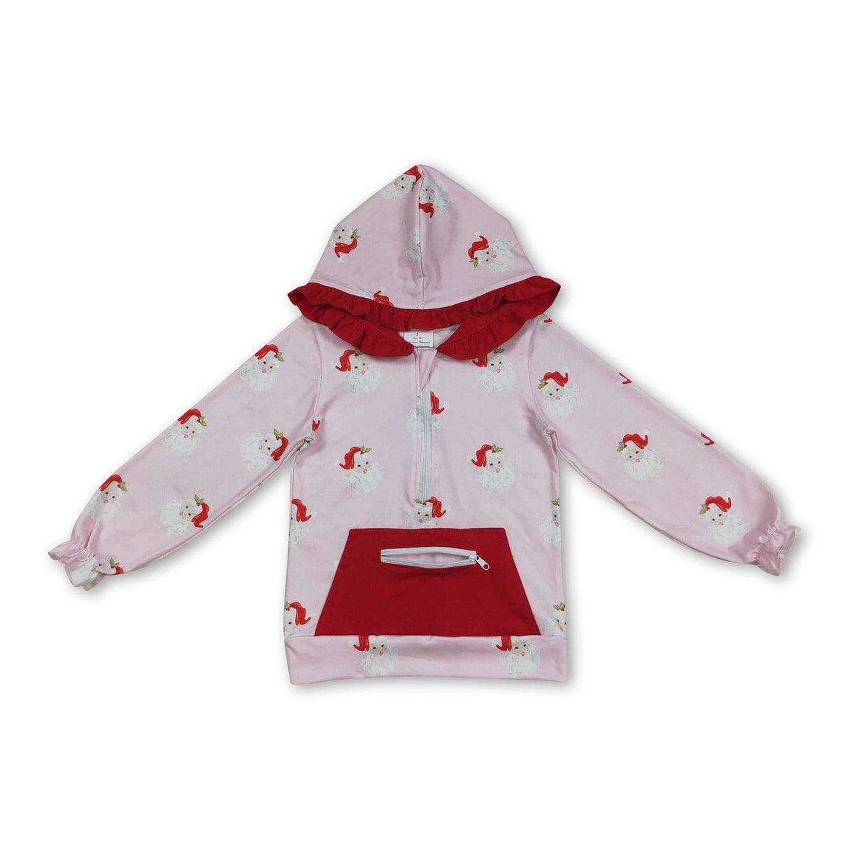Pink long sleeves santa kids girls Christmas ruffle hoodie