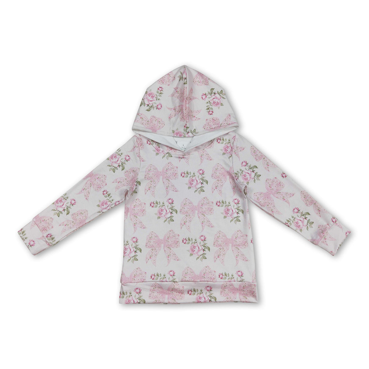 Long sleeves floral pink bow baby girls hoodie