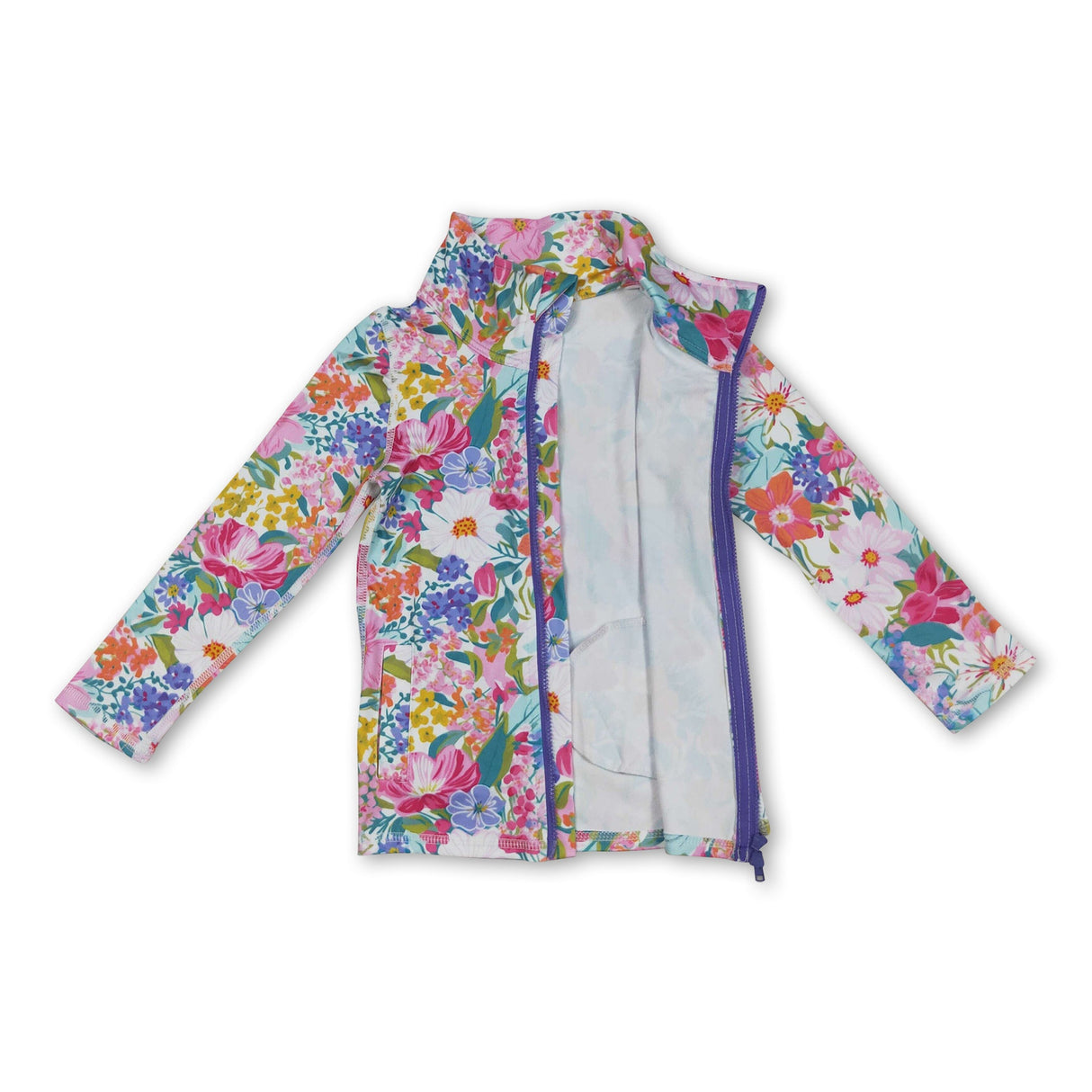 Long sleeves lavender floral girls zip yoga top