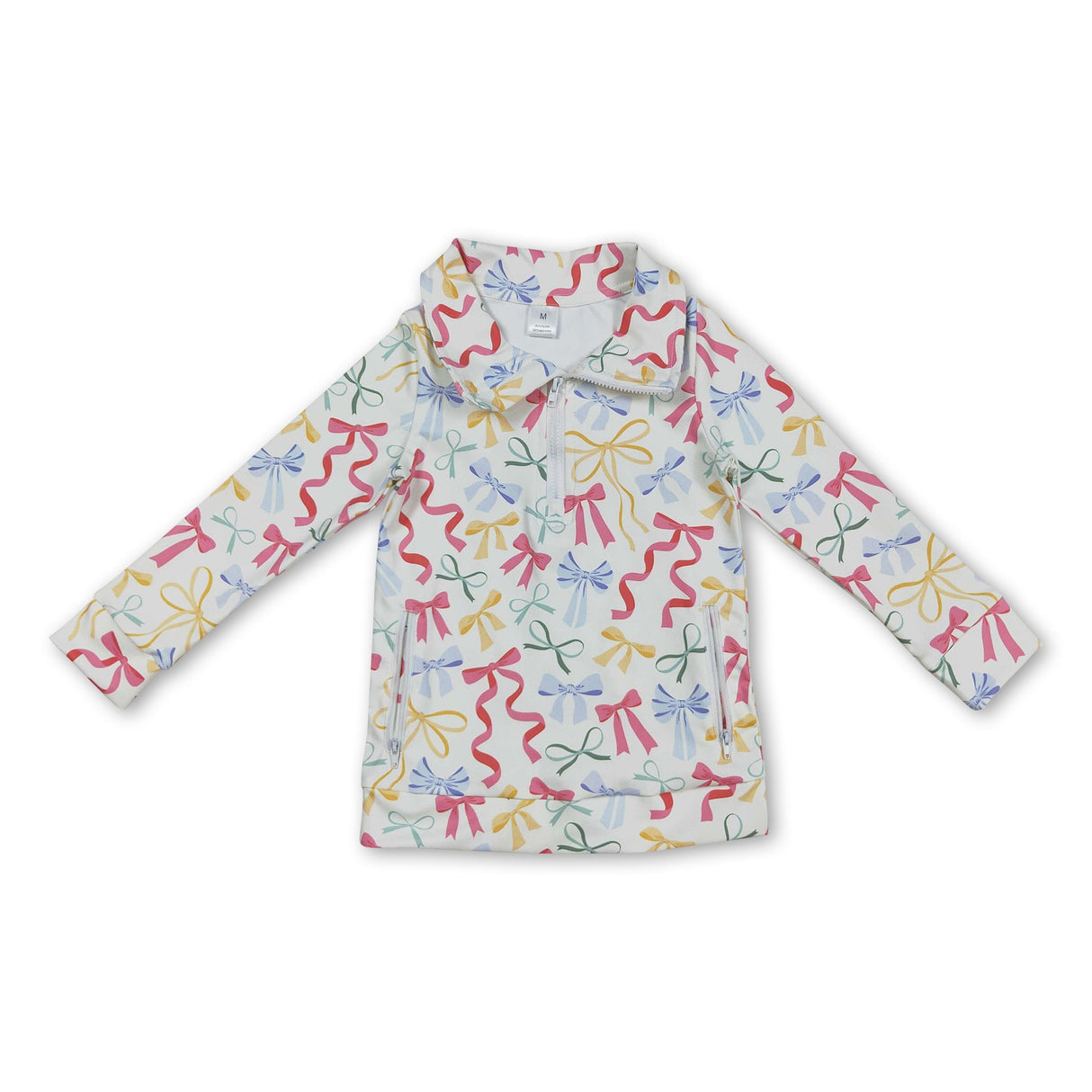 Long sleeves colorful bow zipper girls activewear pullover