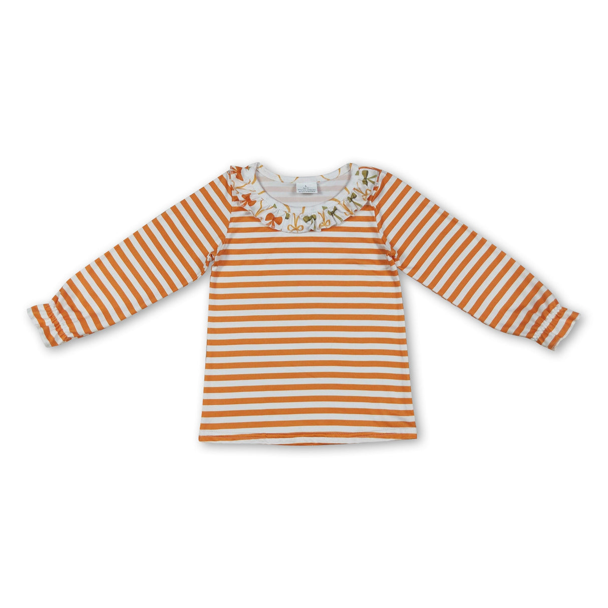 Long sleeves orange stripe bow ruffle girls fall shirt