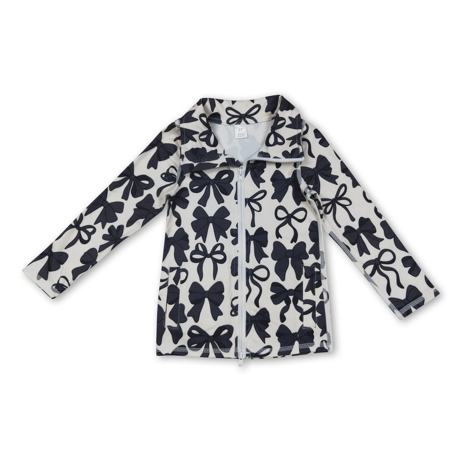 Long sleeves black bow zipper kids girls yoga top
