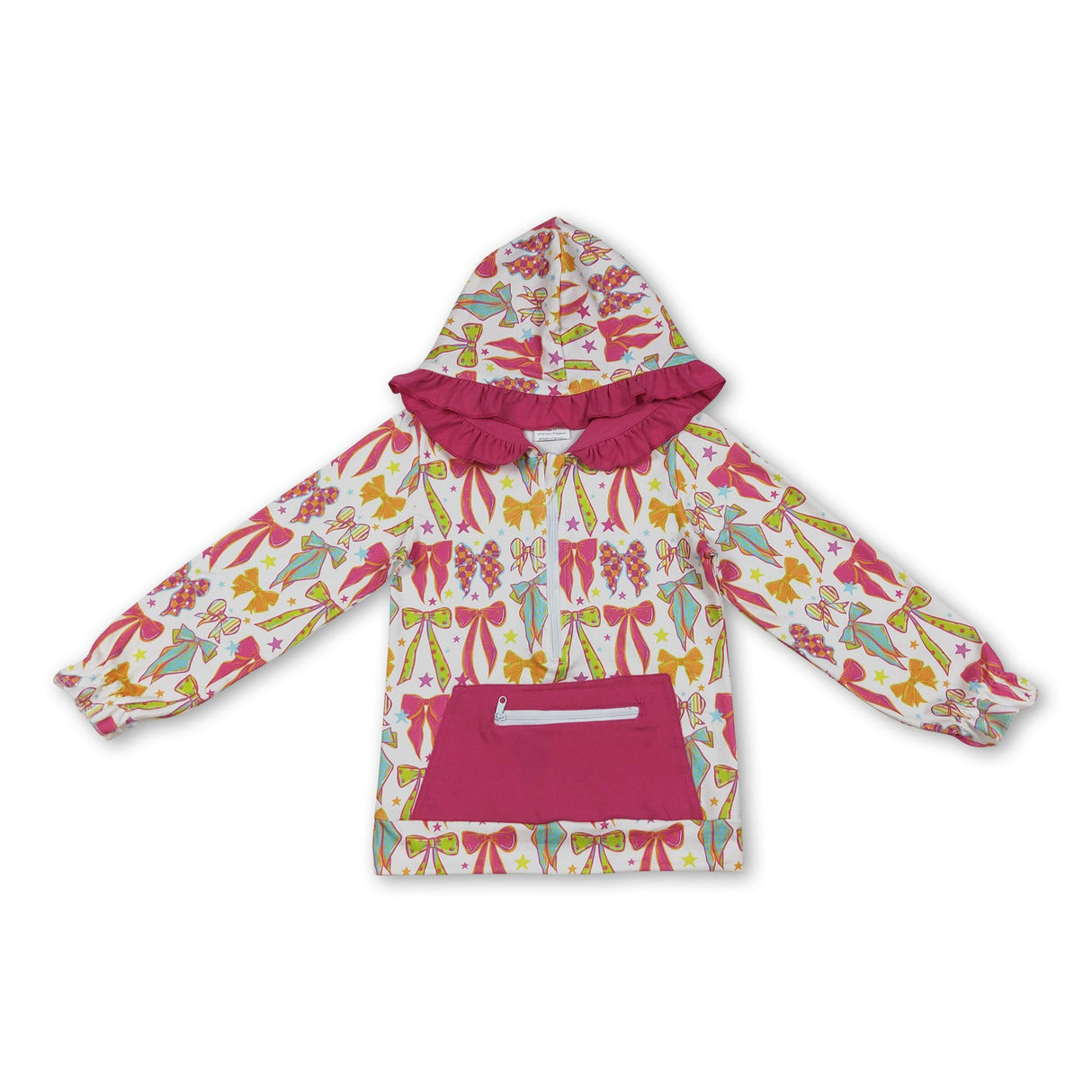 Long sleeves colorful bow hot pink pocket girls hoodie