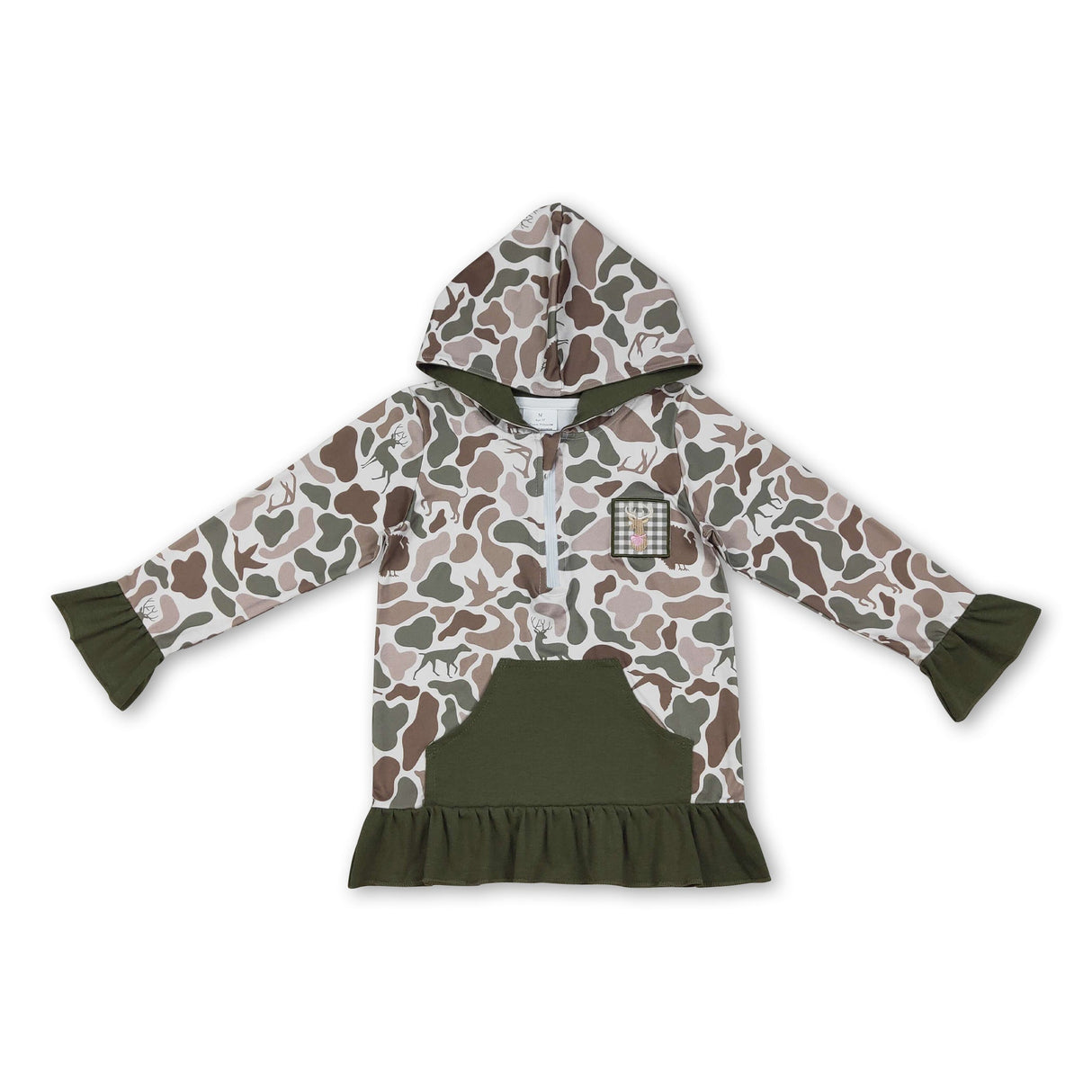 Ruffle pocket duck dog deer camo girls zipper pullover