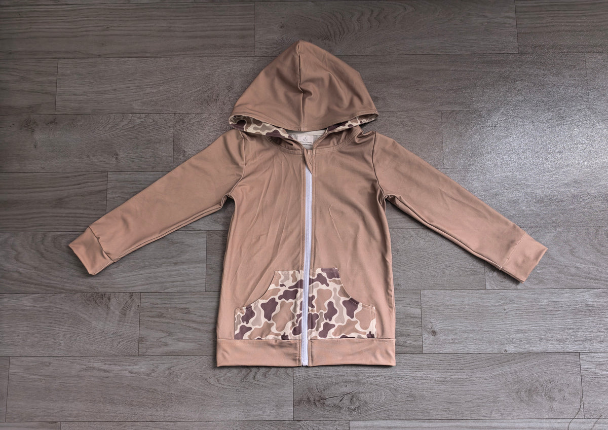 Long sleeves pocket deer camo girls hooded jacket
