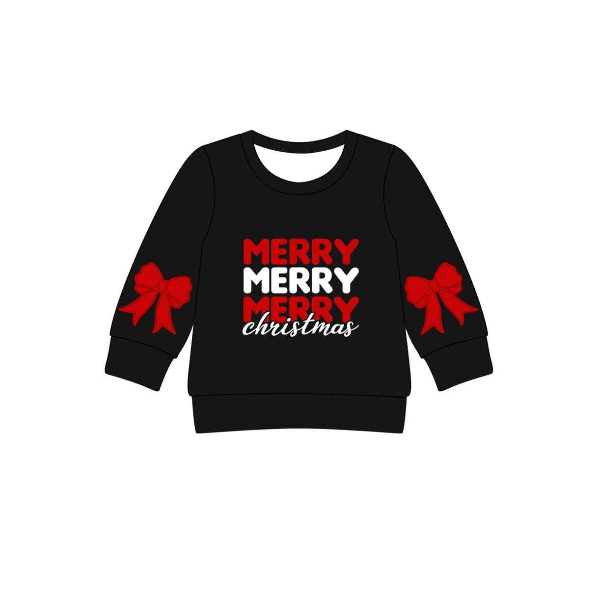 Black long sleeves merry Christmas bow girls shirt
