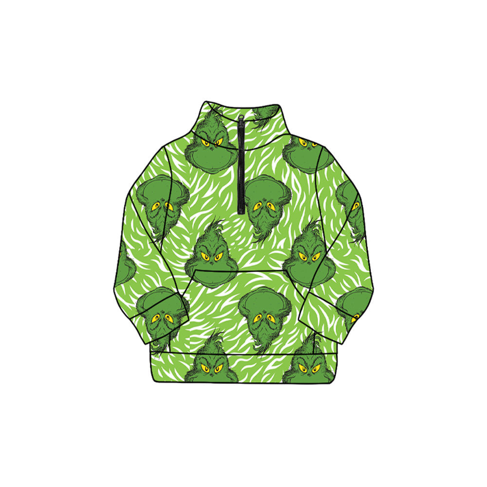 Green face toddler kids Christmas zipper pullover