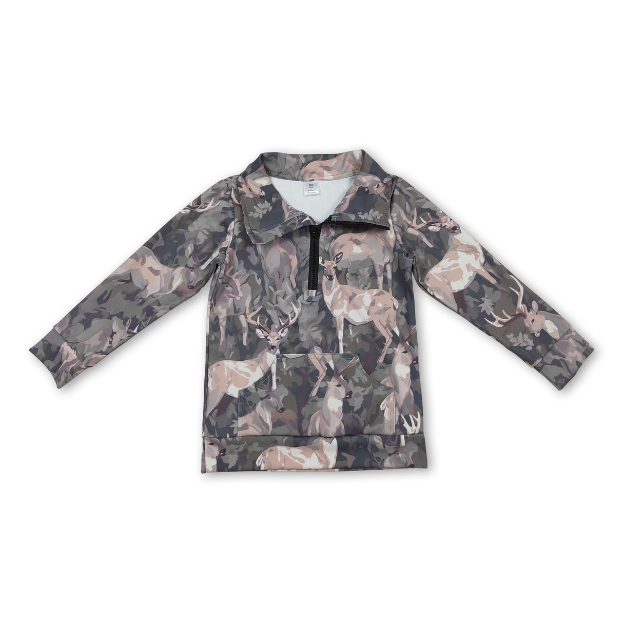 Long sleeves deer hunting baby kids zipper pullover